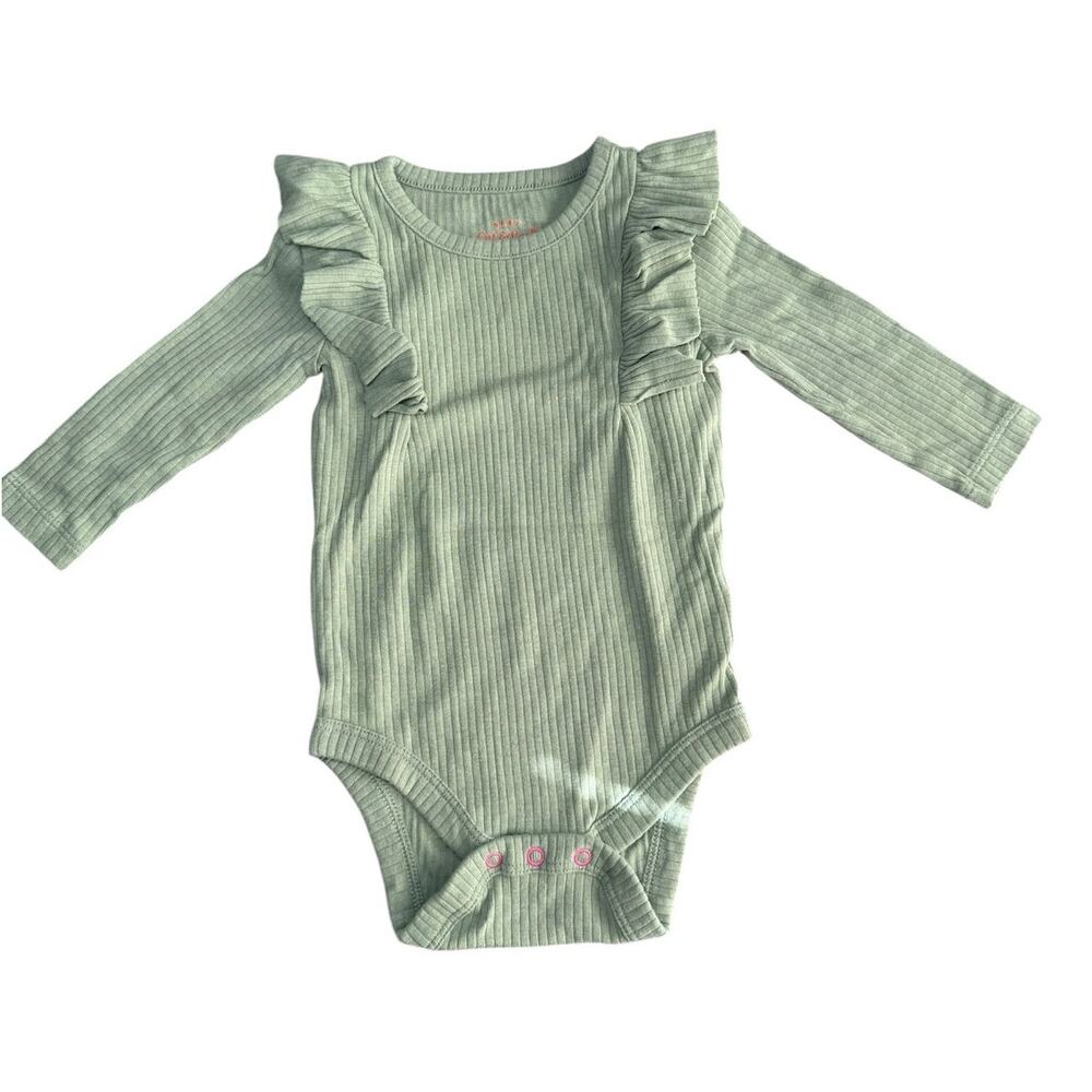 Cat and Jack Bodysuit Long Sleeve Ruffles Baby Girl Green 3-6 months